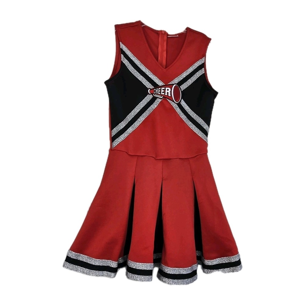 Spirit Halloween Girls Cheerleader Costume Size M 8-10 Red Black Dress Only